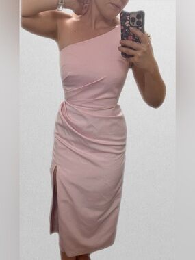 Jenny Yoo One-Shoulder Dusty Rose Satin Gown